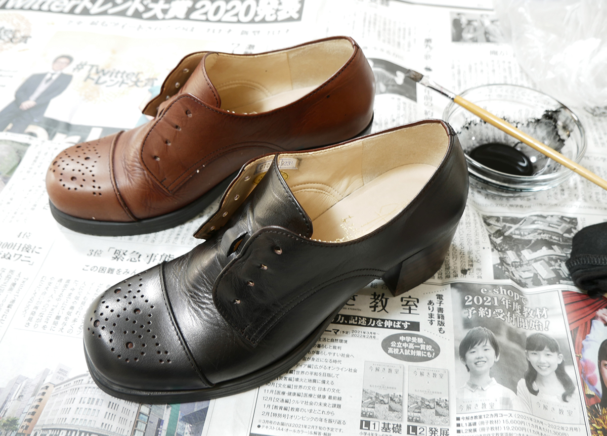 茶色の革靴 パンプス を黒に染め変えてみた スピラン チマチマラボ